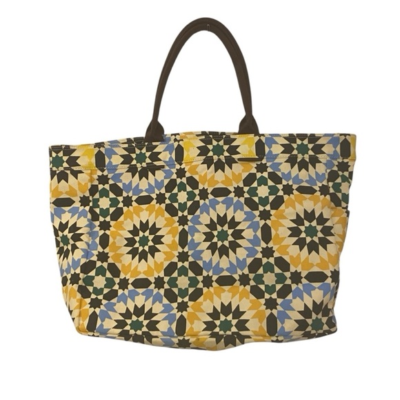 Lulu Dharma Womens Canvas Geometric Tile Pattern Large Tote Bag - Picture 1 of 9